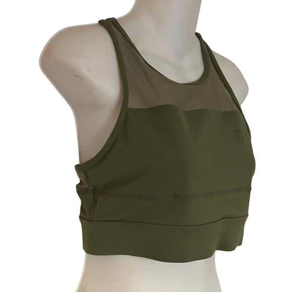 ZYIA Active Olive Green Women's Sports Bra Size Large 1/4 Zipper Racerback Mesh - Picture 2 of 9